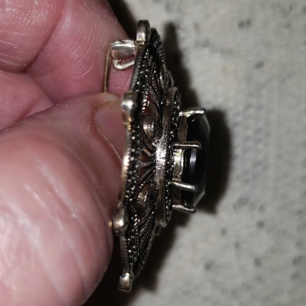 STUNNING Sterling Silver PENDANT BROOCH/PIN Smoky Quartz MARCASITE FILIGREE